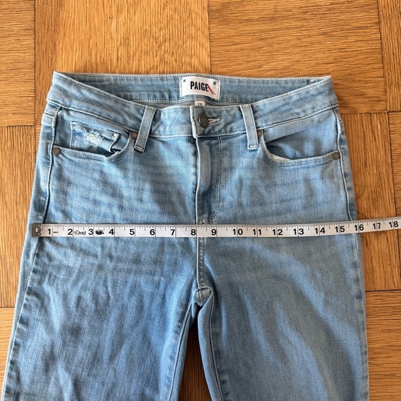 Paige 28 Skyline Angke Peg Skinny Distressed Blue Denim Jeans Button Fly - Picture 7 of 10